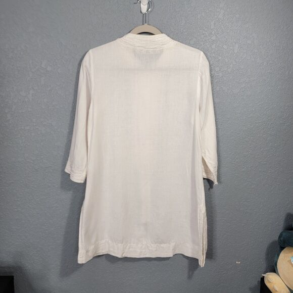 Soft Surroundings Linen Zip Tunic sz S 3/4 Sleeve Slit Sides Beachy Coastal - Picture 14 of 16